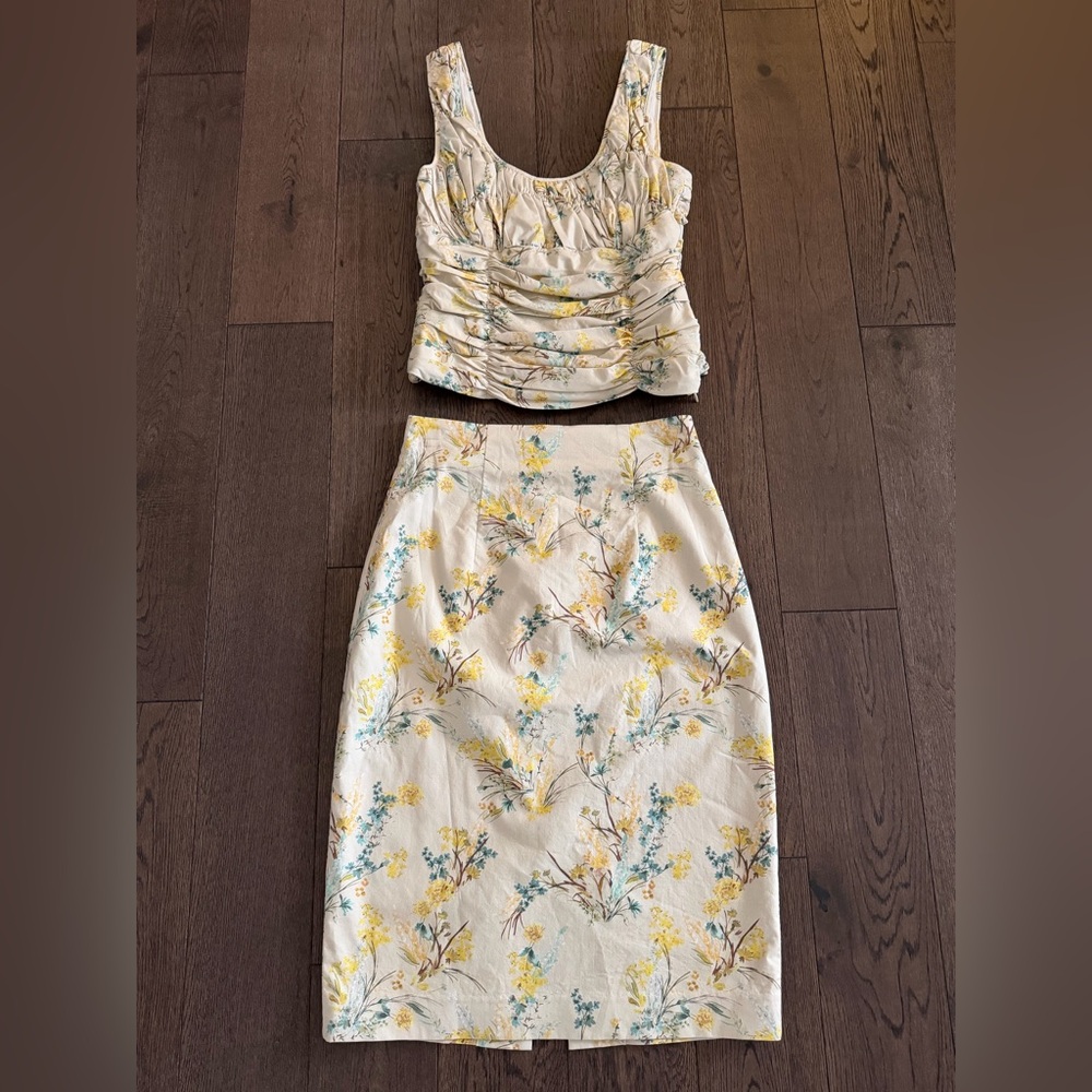 ANTONIO MELANI Clementine Floral Yellow & Blue Skirt Set